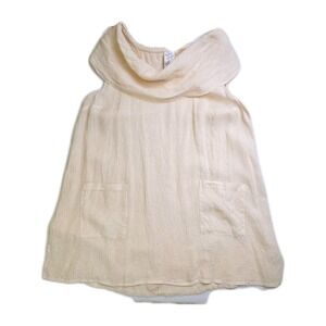 Match Point USA Linen Tunic Cowl Neck Top Boho Lagenlook Womens XL Ivory Natural